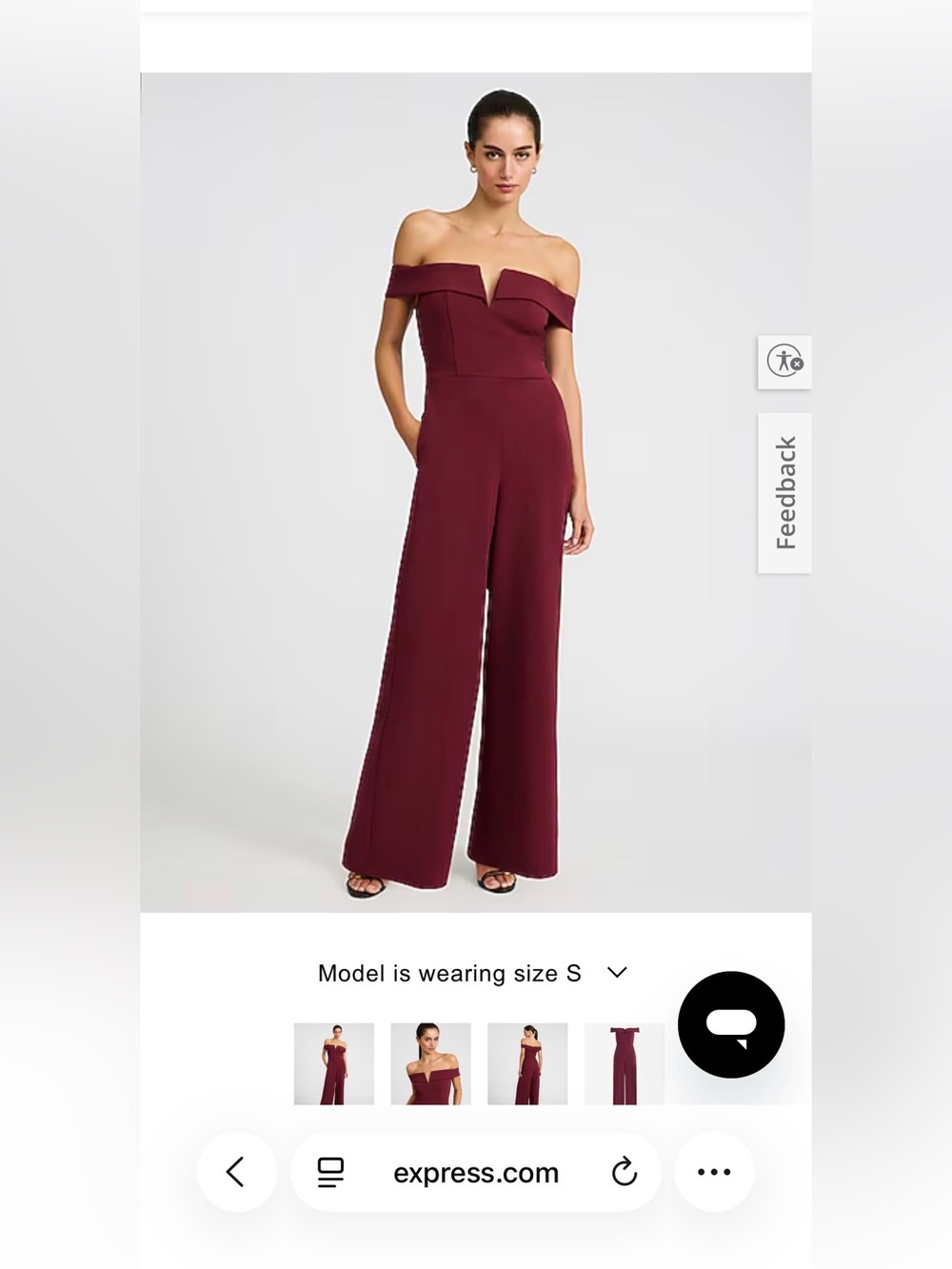 Express Burgundy Crepe V-Wire Off The Shoulder Wide Leg Jumpsuit with Pockets